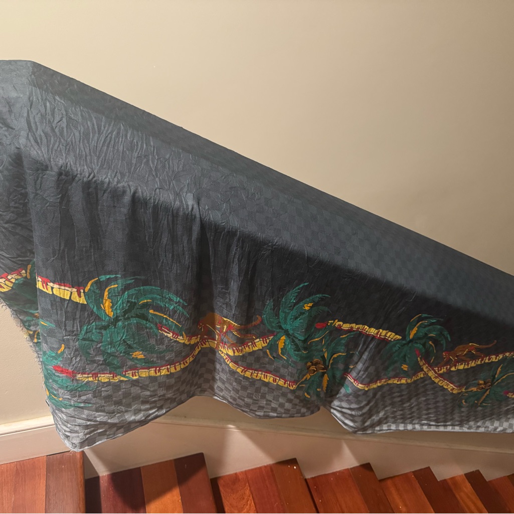 Louis Vuitton Gray Scarf With Green And Yellow Accents